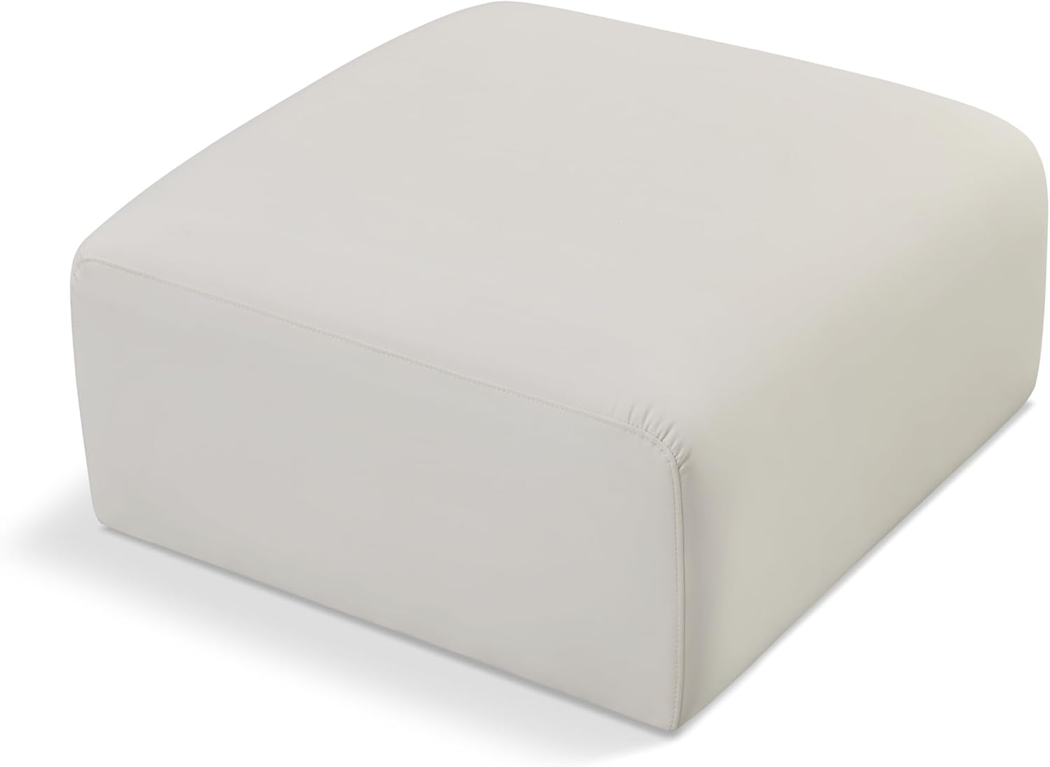 Meridian Furniture 101Cream-Ott Arc Collection Modern | Contemporary Ottoman with Soft Cream Vegan Leather, Deep Channel Tufting, Modular for Limitless Configurations, 31" W x 31" D x 17" H, Cream