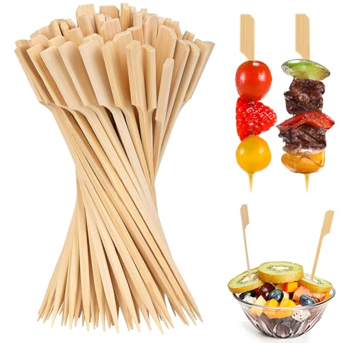 Pinchos de Madera,100 Piezas Pinchos de Bambú Brochetas de Bambú Pinchos de Paleta de Bambú Palitos De Cóctel Brochetas de Madera para Buffets BBQ Kebabs Aperitivos Hamburguesas