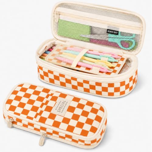 Image of Pencil Case, Large Capacity Aesthetic Pencil Cases with Durable Zipper, Big Stationery Pencil Pouch for Women & Men , Adults Portable Storage Organizer Bag for College, Office, Travel (Yellow Grid)