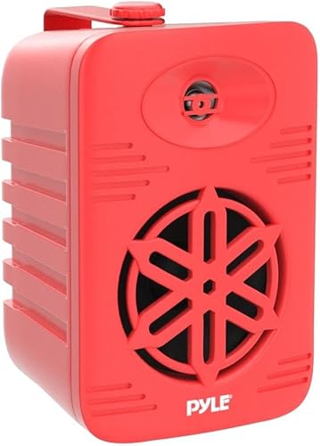 Vista 60 de PyleUsa Par de altavoces Bluetooth para interiores y exteriores, 200 W, doble impermeable, 3.5 pulgadas, sistema de rango completo de 2 vías con Rojo