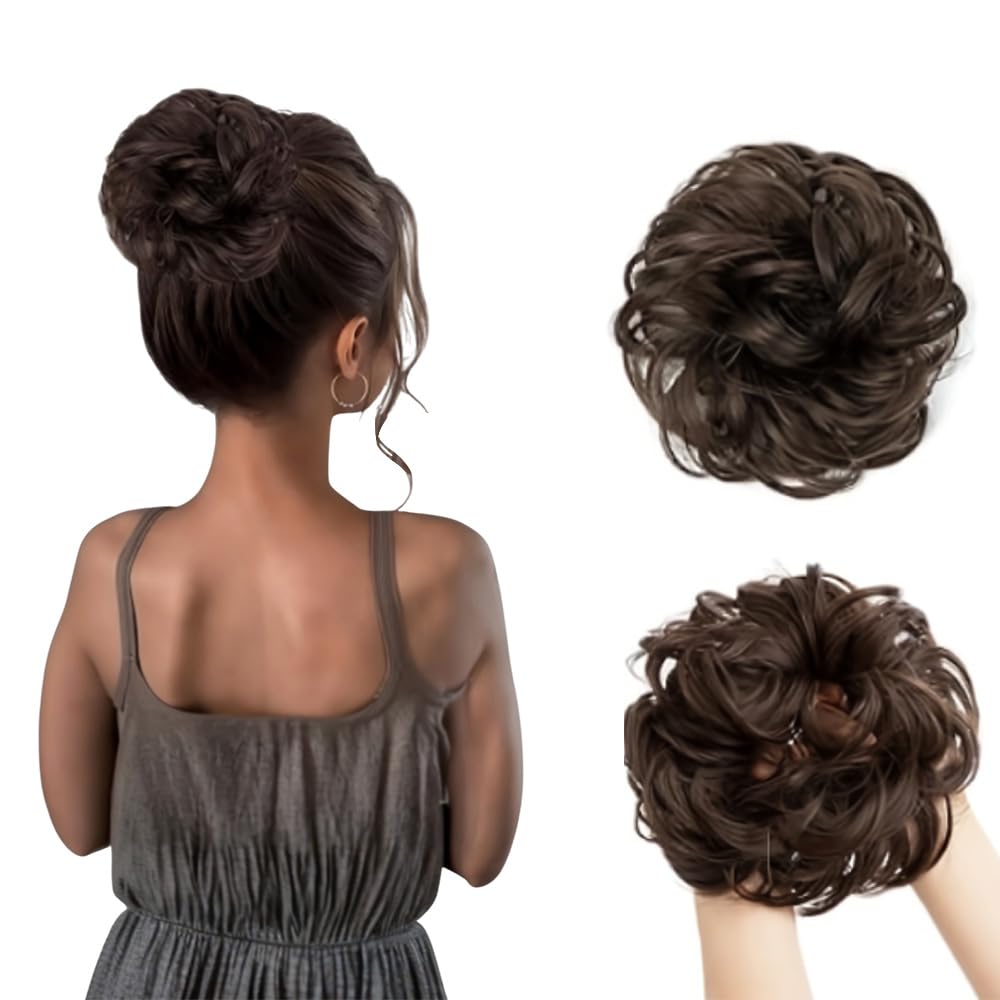 1PCS Messy Bun Hair Piece Hair Extension With Elastic Rubber Band Hairpiece Synthetic Hair Scrunchies Hair Piece (Pack of 1) Brown Color