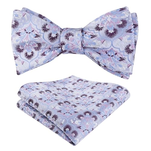 Image of Alizeal Mens 2pcs Floral Pattern Bow Tie Set | Self-tied Pocket Square Colorful Perfect for Weddings Proms Business