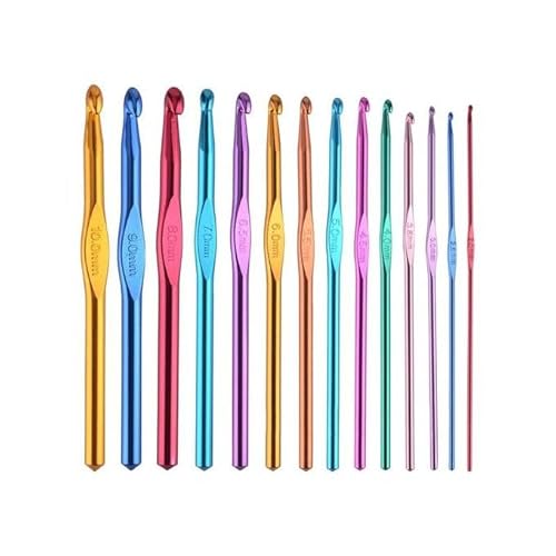 12 Pieces Colorful Metal Crochet Hooks Multicolor Knitting H...