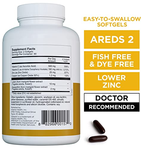 Viteyes Areds 2 Classic Macular Health Formula Softgels, Eye Health Vitamin To Support Macular Health, Lower Zinc, Eye Vitamins, Macular Vitamins, Beta-Carotene Free, 180 Softgels #TOP2