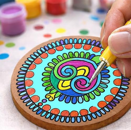 Image of Mind Pilot DIY Mandala Coaster Painting Kit - 4 Pre-Marked MDF Coasters with 6 Paints, Brush, Dotting Tool & Palette | Art & Craft Activity for Kids, Teens & Adults | Birthday & Return Gift Set