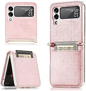 Teayoha Case for Samsung Galaxy Z Flip 3 5G 2021, PU Leather Hybrid Hard PC Wallet Flip Case With Card Slots Protective Case Phone Cover - Pink