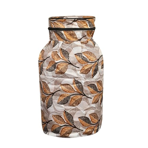 Image of Woah Cotton & PVC Dustproof LPG Gas Cylinder Cover | Stain-Resistant Polyester | Fits Standard Gas (Black Golden Leaf, Pack of 1)