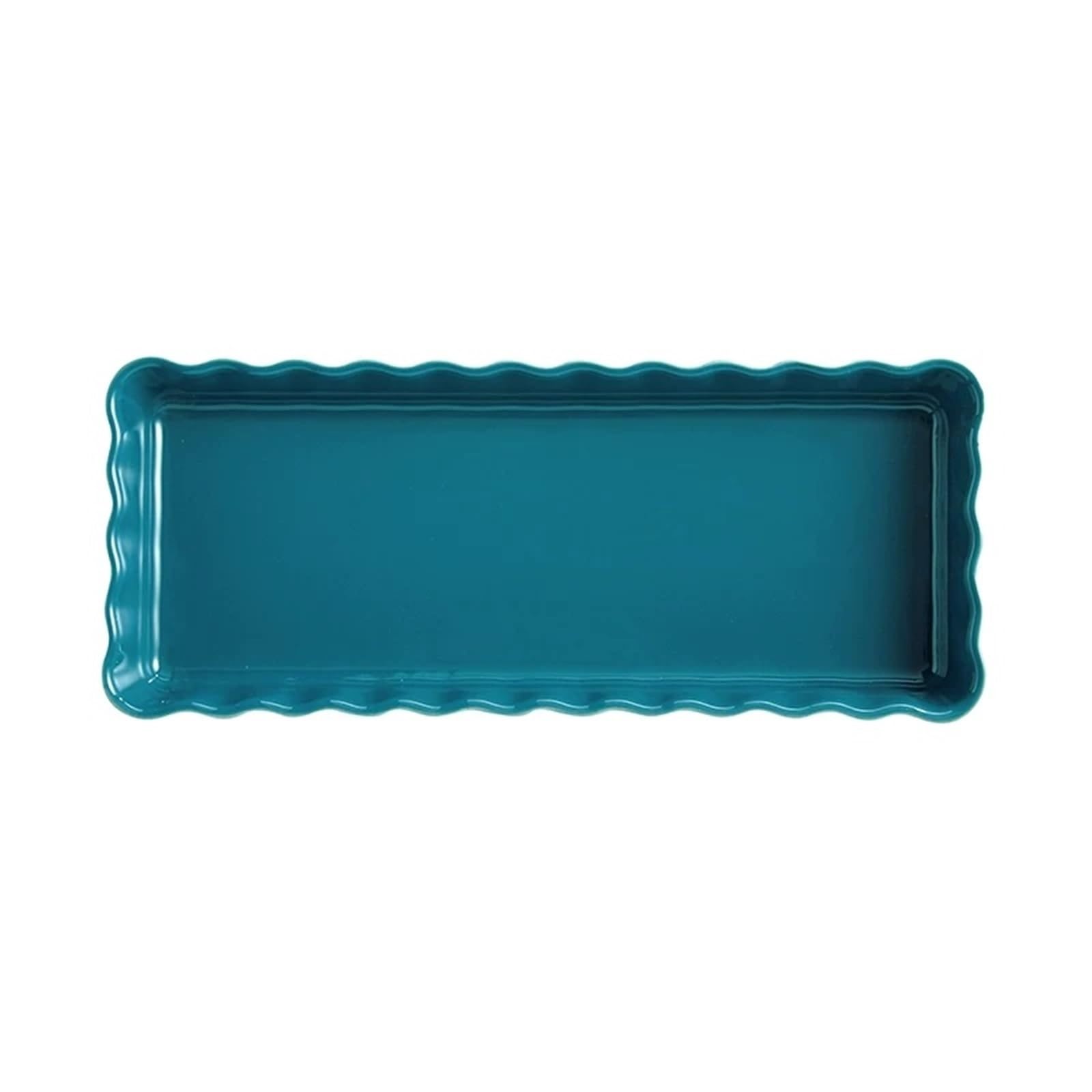 Plato para Hornear Fuente for Hornear Rectangular de cerámica con Borde Ondulado(Blue,Pequeño)