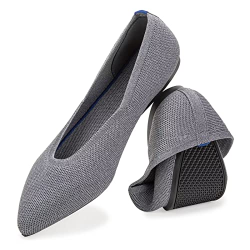 Frank Mully Womens Pointed Toe Flats Knit Dress Shoes Comfort Women Shoes Slip On Ballet Shoes For Woman Classic Softable Shoes Low Wedge Grey,6 #TOP1