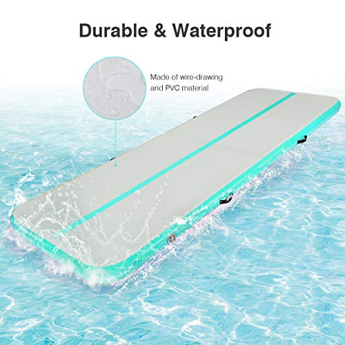 Air Track Gymnastics Mats Tumbling Mat 10ft 13ft 16ft 20ft Air Mat 4/8 Inches Thickness with Electric Air Pump Air Barrel Roller Folding Storage for Home (3m, Light Green)