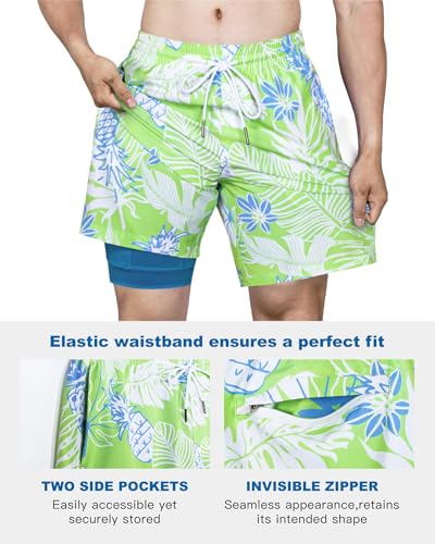 Image of SURF CUZ Mens Swim Trunks with Compression Liner Swim Shorts 7 inch Swimming Trunks Stretch 7 Inch Swim Suits Quick Dry