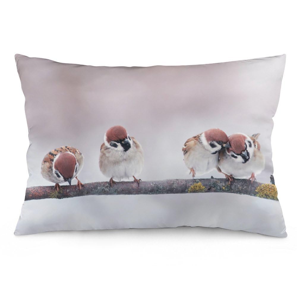 NIBABAEU Cushion Covers 1 PCs Funny Birds Sparrows Dance Decorative Throw Pillow Covers 14x20inches (35x50cm) Soft Polyester Pillow Cases Rectangular Pillowcases