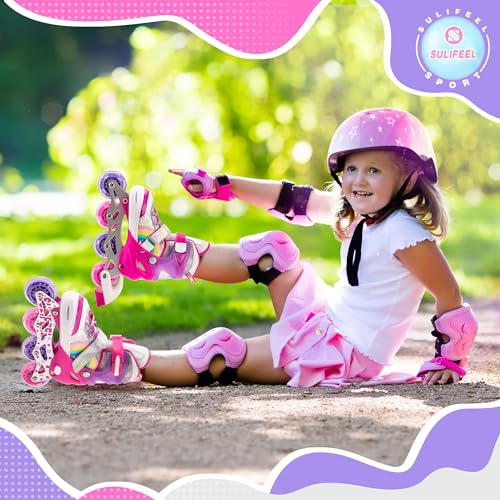 image for SULIFEEL Rainbow Unicorn Inline Skates for Girls Boys 4 Size Adjustabl