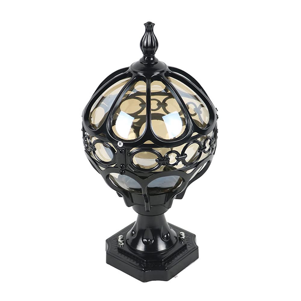 GTHTUHFD Outdoor Waterproof Lawn Post Cap Light Garden Aluminum Pillar Light E27 Post Lamp Fixture With Pier Mount Base Modern Patio Post Light Fixture With Amber Glass Shade For Patio,Black-18.1in