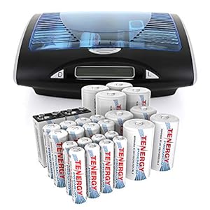 Tenergy T9688 LCD AA/AAA/C/D/9V NiMH/NiCd Battery Charger + Premium 26-Cell NiMH Rechargeable Battery 8AA/8AAA/4C/4D/2 9V Batteries
