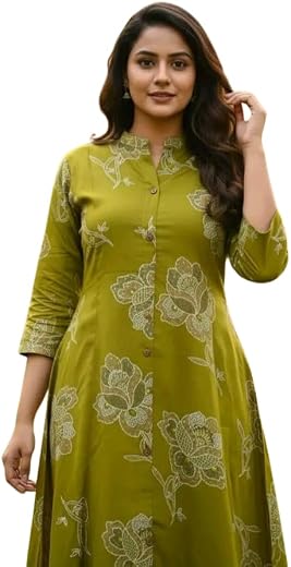 JD Finishing Women's Navy Blue Floral Printed A-Line Kurta with Palazzo Set, 3/4 Sleeves, Mandarin Collar, 100% Pur Reyon
