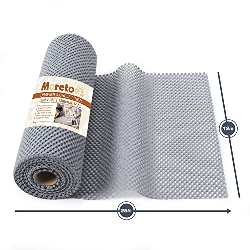 Moretoes Shelf Liner, Non-Adhesive 12 Inch X 25 Feet Strong Grip Non Slip Shelving Liner For Kitchen Drawer, Easy Clean Install Cabinet Liner For Cupboard Storage Table Desk Dresser (Light Gray) #TOP1