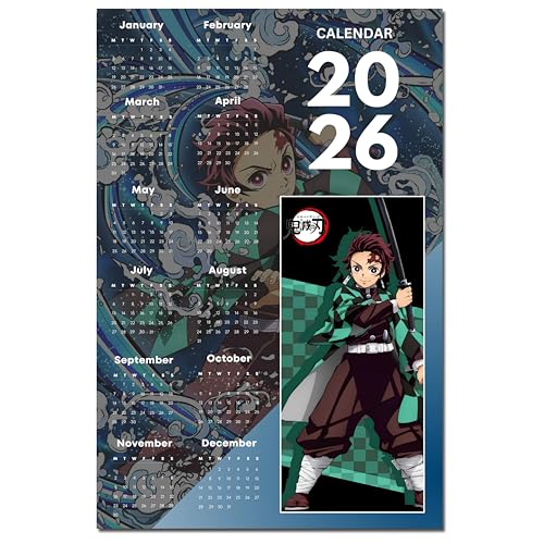 Image of 2026 Anime Wall Calendar 12 x 18 Inch | Tanjiro Blue Theme Inspired | Aesthetic Anime Poster Calendar | Room & Wall Decoration | Premium Print