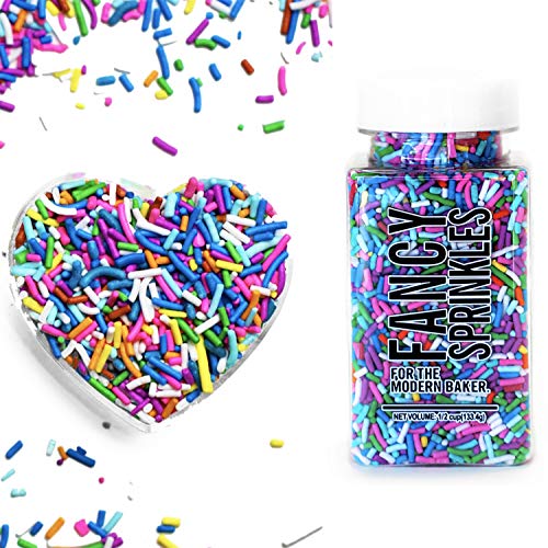 Fancy Sprinkles Deluxe Rainbow Jimmies Sprinkle Blend in Vibrant Rainbow, 4 ounce