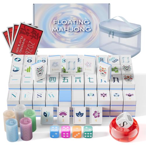 Floating Mahjong Tiles for Pool, 160PCS American Mahjong Tiles, Waterproof High hardness ABS, Water-Draining Handbag, Dice&Chips, Instruction Manual, for Hot Tub/Spa/Pool, Perfect for Gifting(Blue)