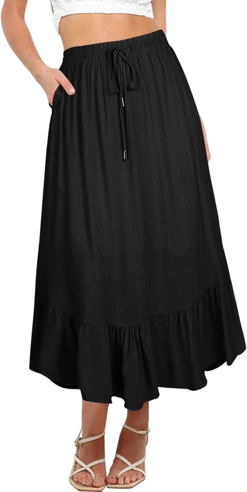 Women Skirts Elastic High Waist Maxi Skirts for Women Long Length Skirts with Pockets