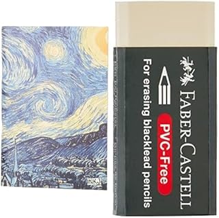 مجموعة أدوات مكتبية، دفتر رسم مقاس A5 بتصميم ليلة مليئة بالنجوم + أستيكة فابر كاستيل خالية من بلاستيك بي في سي، صغير