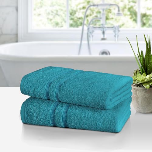 ROOEE Juego de toallas de baño de algodón suave. Paquete de 2. Grande 75 x 140 cm, color verde azulado.