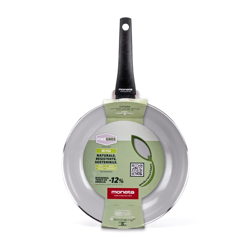 Moneta Sartén de Wok Futura, de 28 cm, Revestimiento Natural Finegres, También para Cocinas de Inducción, Fabricada en Italia