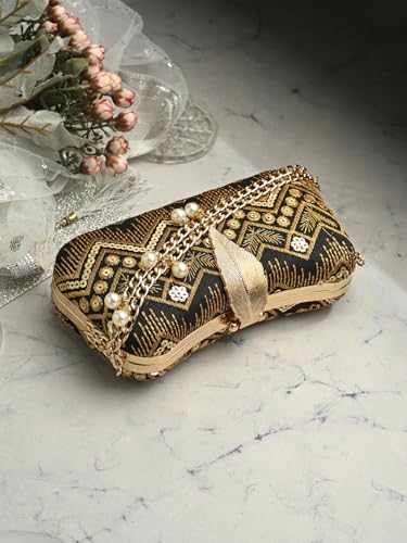 Image of TOOBA Handicraft Clutch Purse For Women with Sleek Design Embroidered Clutch| Trendy Stylish Bridal, Party, Wedding Sling Bag