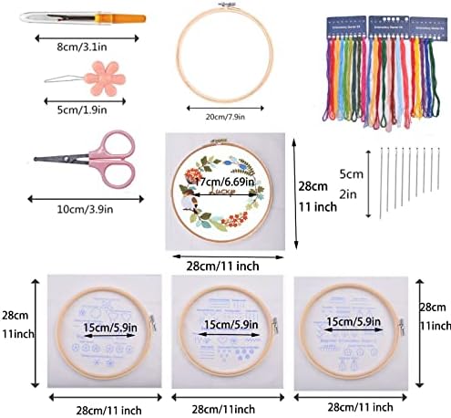 Beginners Embroidery Stitch Practice kit, 4 Sets Embroidery Kit to Learn 30 Different Stitches for Craft Lover Hand Stitch with Embroidery Fabric with Embroidery Skill Techniques