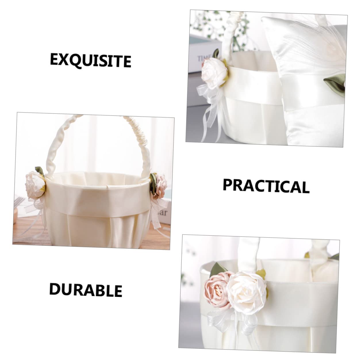IMIKEYA 2 Stück Hochzeitsblumenkorb für Blumenmädchen Eleganter Handkorb mit Satin und Spitze Dekorativ und Leicht für Romantische Hochzeiten und Besondere Anlässe