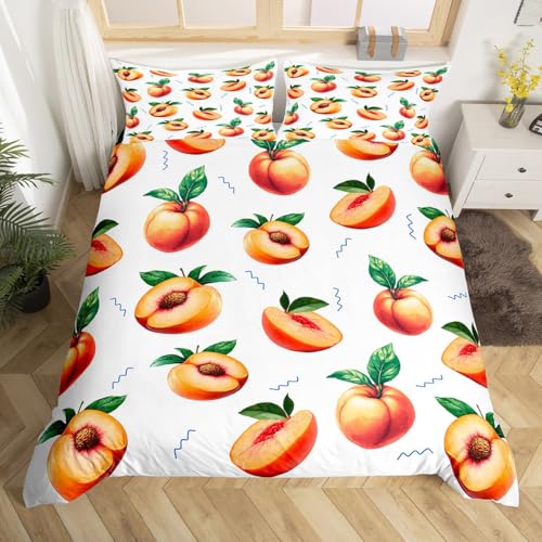 Funda de edredón de color melocotón amarillo, tamaño doble, funda de edredón de carne dulce de frutas maduras para adultos y niños, decoración de dormitorio de niños y adultos, juego de ropa de cama