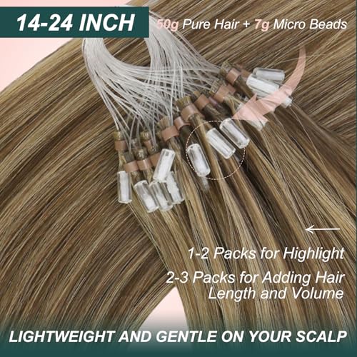 Image of Easyouth 18 Inch Micro Loop Hair Extension Real Human Hair Brown, Invisible | Micro Hair Extensions Human Hair Highlight, Medium Brown with Caramel Blonde, 57g 50s, for Everyday Wear, for Women, Natural