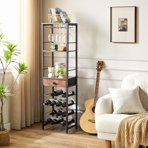 Ibuyke Wine Rack Freestanding Floor, Bar Cabinet For Liquor And Glasses,Coffee Bar Cabinet 4-Tier Wood Bar Cabinet,Glass Holder And Storage Drawer For Home Bar Kitchen Living Room,Utmj905H thumb #2