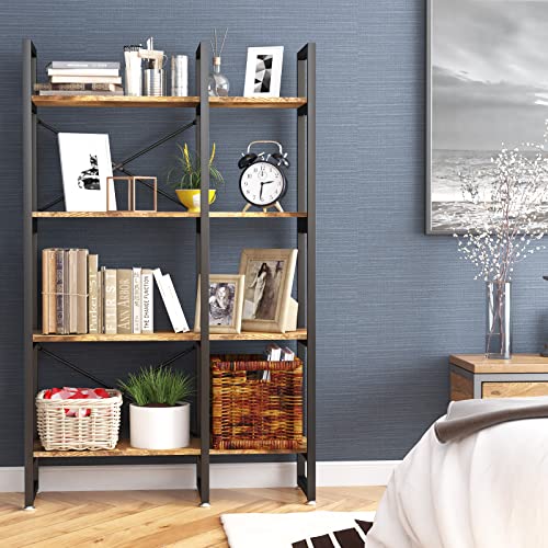 Easyzon 4 Tier Bookcase And Bookshelf, Rustic Industrial Bookshelf, Large Etagere Bookshelf Open Display Shleves With Metal Frame For Living Room Bedroom Home Office, Rustic Brown #TOP2