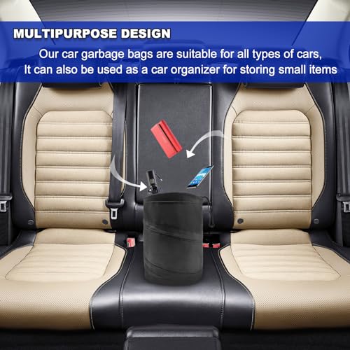 Image of Car Trash Can, Collapsible Pop-up Water Proof Bag Portable Garbage Bin, Car Trash Bag with Elastic Band Hanging, Double-Layer Washable Trash Can for Car