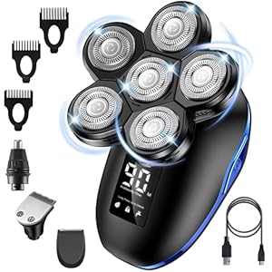 ATEEN Glatzen Rasierer Herren elektrisch, Upgrade 6D Schwimmender Scherkopf Elektrorasierer 5 in 1 Nass- und Trockenrasierer Wasserdichter Glatzkopfrasierer LED-Anzeige Rasierer Herren (blau)