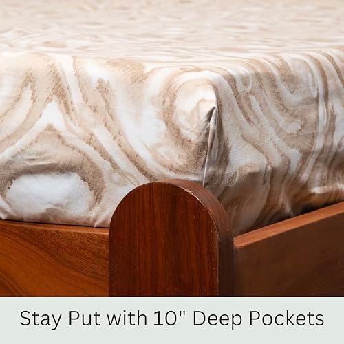 Image of Amazon Brand - Umi Cotton Fitted Bedsheet, Queen Size 78x60 Inches, Elastic Fit Bed Sheet, 10 Inch Deep Pocket, Soft Breathable Bedding, Durable Easy Care, with Pillow Cover-Desert Waves
