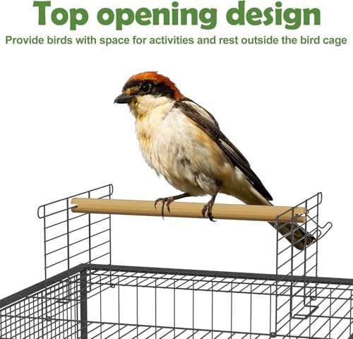 Image of Foldable Metal Bird cage,Villa for Budgies, Zebra Finches,Java,Cocktail, Conures,Alexander Parrot, Green Parrot with Stand,Wheel,2cups and 2 Perch Sticks,2 Side Doors- White Color