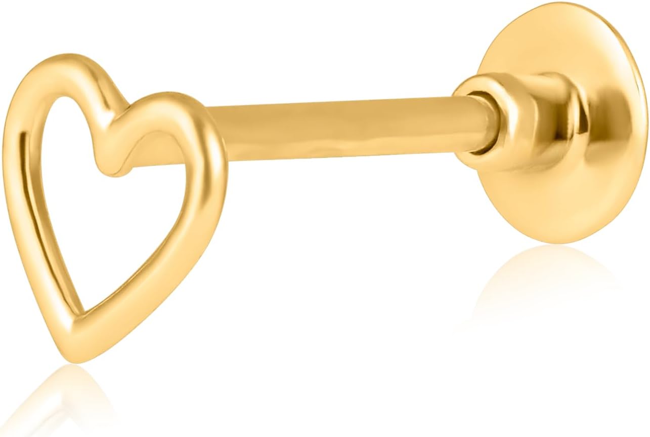 MAX + STONE Solid 14K Gold Single Comfy Flat Back Cartilage Gold Stud Earrings for Women | Hypoallergenic Cubic Zirconia Flatback Stud Earrings | Helix Tragus Piercing Jewelry