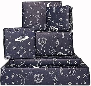 Central 23 - Navy Blue Gift Wrap - 6 Wrapping Paper Sheets - Space - Planets and Stars - Trendy Gift Wrap for Men Women Boys Girls - Recyclable - For Christmas, Halloween, Valentines Day