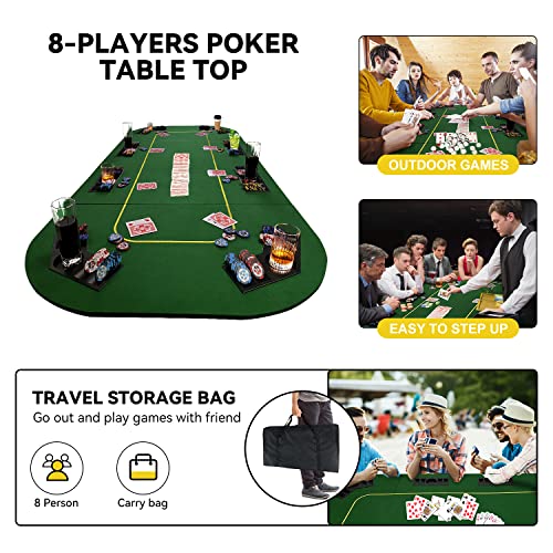 79 X 36 Inch Foldable Poker Table Top, Rectangular Poker Table Topper Green Felt With Chips Tray & Cup Holders, Professional Texas Hold’em Poker Table Mat With Carrying Bag For Card Casino Games #TOP3