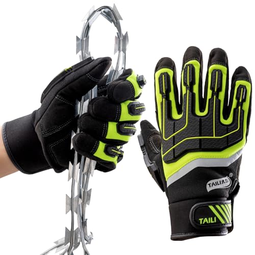 Image of TAILI Level 5 Puncture and Cut Resistant, Impact Protection Work Gloves, S | Anti Vibration, Grip Enhanced, Breathable, Touchscreen Compatible, Machine Washable, Heavy Duty Work Gloves for Men