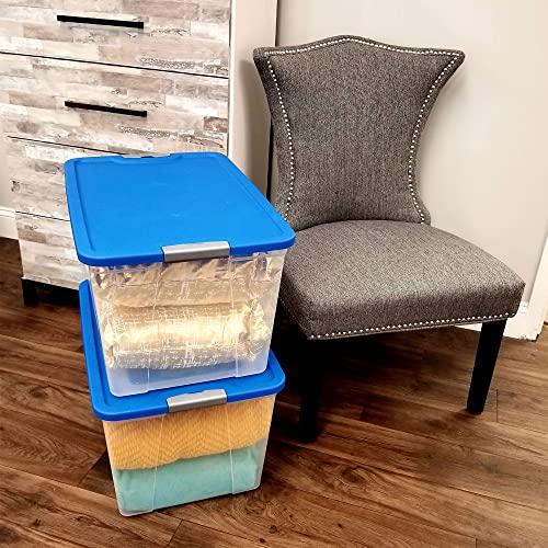 Homz 64 Quart Secured Seal Latch Extra Large Single Clear Stackable Storage Container Tote With Blue Lid For Home, Garage, Or Basement (2 Pack) #TOP1