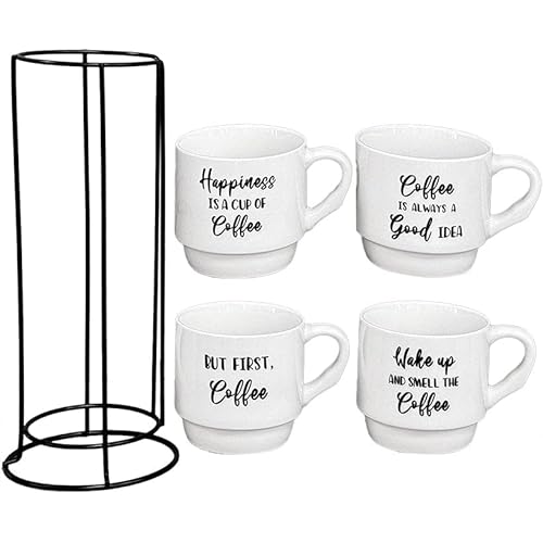 Set of 4 Sentiment Stackable Mugs with Stand