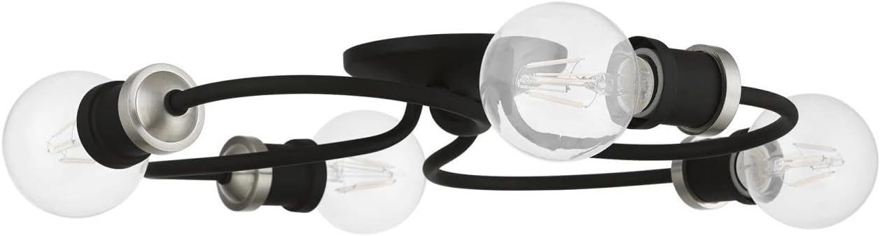 Black and Brushed Nickel 4-Light Flush Mount Ceiling Fixture