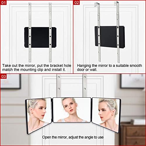 FASCINATE 3 Way Mirror for Hair Cutting, 360 Mirror With Adjustable Height Hooks for Makeup Shaving, DIY Haircut Tool are Good Gifts for Men Women