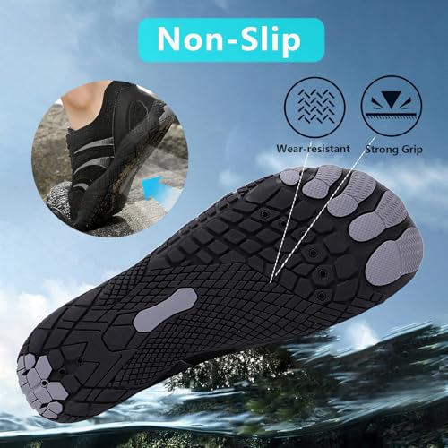 Image of Beach Water Shoes for Women Men Quick Dry Non-Slip Wide Toe Hike Barefoot Footwear for Beach Pool Aqua Swim Surf Walk