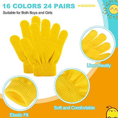 Handepo 48 Pieces Kids Gloves Bulk Stretchy Toddler Knit Warm Kids Winter Gloves Mittens Finger for Boys Girls(Yellow, Lake Blue, White, Black, Red, Gray)3