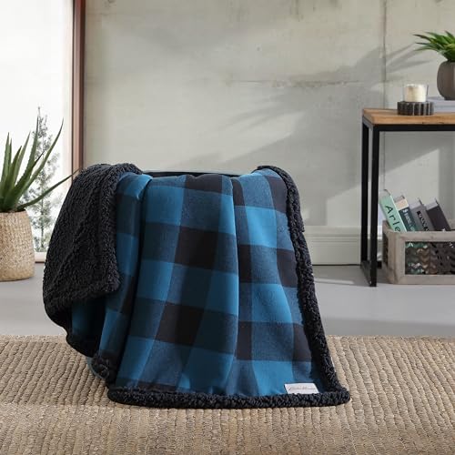 Image of Eddie Bauer - Blanket, Super Soft Reversible Sherpa & Brushed Fleece Bedding, Throw Blankets for Couch, Ideal for Lounging (Cabin Plaid Blue)